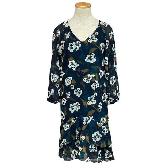 Cabi Dress Women's X Small XS Blue Pirouette Floating Flowers Midi Long Sleeve - Picture 1 of 16